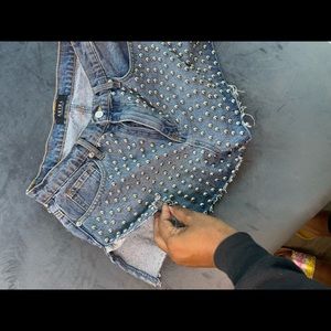 Denim Studded Shorts